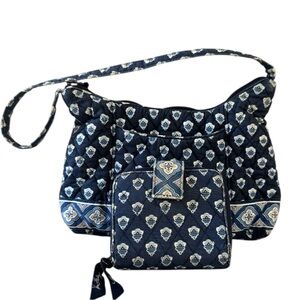 Vera Bradley Nantucket Navy Small Handbag With Matching Wallet